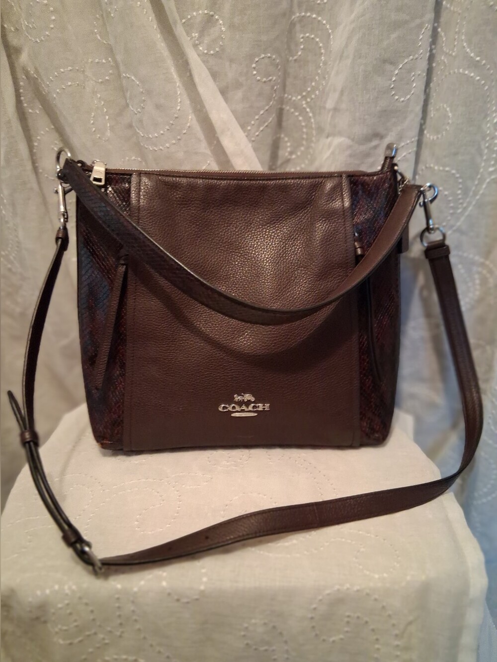Coach Marlon Oxblood Pebbled Leather Crossbody Hobo with Silver Logo